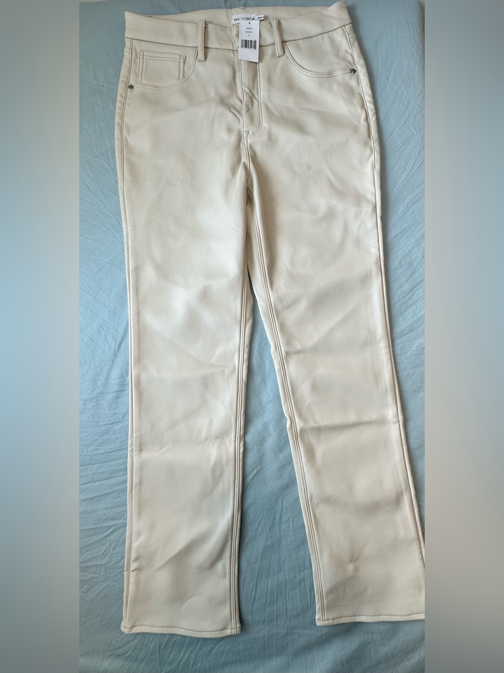 Good American Faux Leather Pants Bone NWT Size 12. 31" inseam